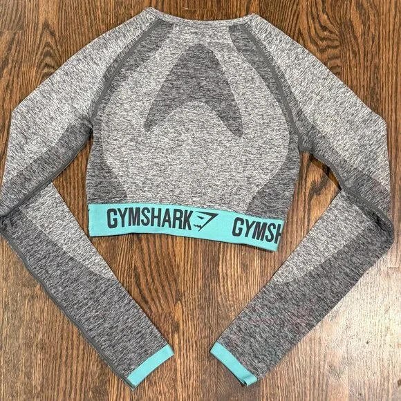 Gymshark Women’s XS Grey Marl Seamless Long Sleeve Crop Top - Like New - Picture 3 of 6